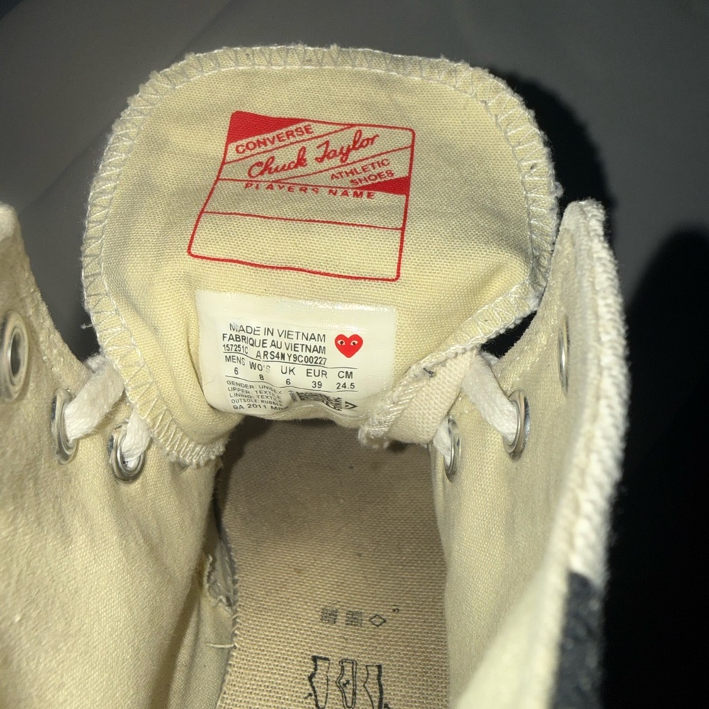 Converse x CDG White High-Top Sneakers with Black Polka Dots and Red Heart - Picture 9 of 9